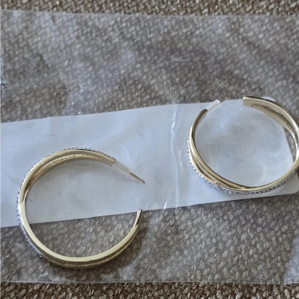 Anne Klien Elegant Gold Silver Hoop Earrings Criss Cross New - Picture 8 of 10
